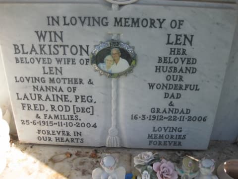 Leonard Fredrick BLAKISTON gravestone