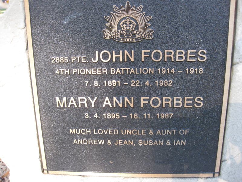John FORBES gravestone