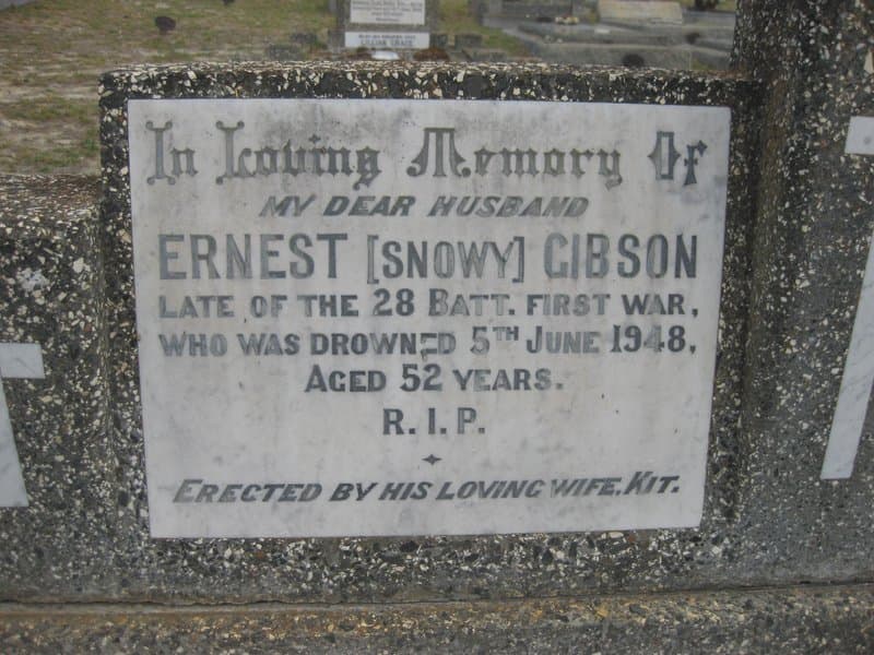 Ernest (Snowy) GIBSON gravestone