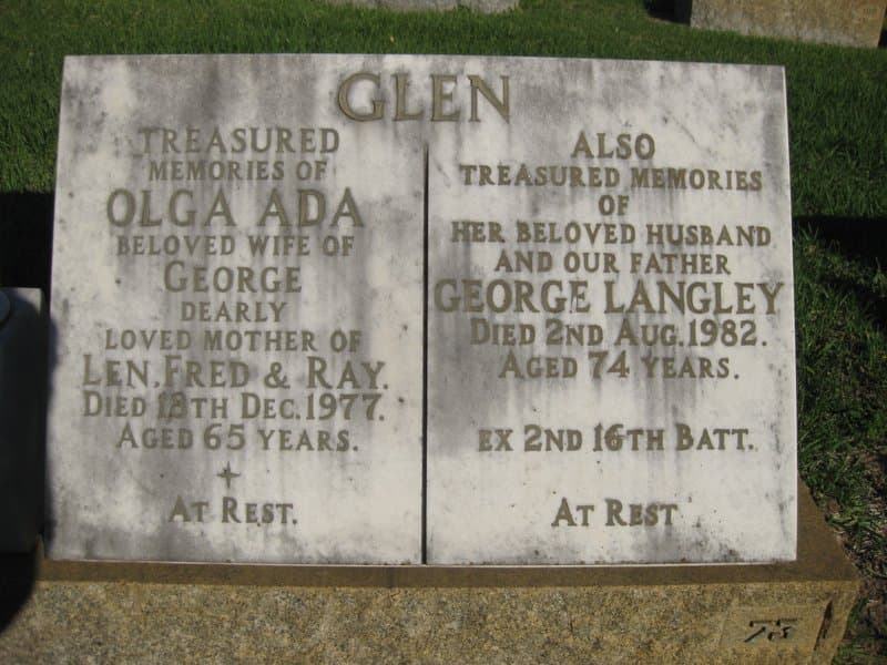 George Longley GLEN gravestone