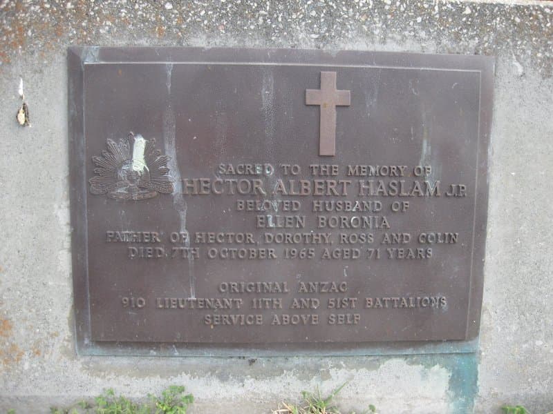 Hector Albert HASLAM gravestone