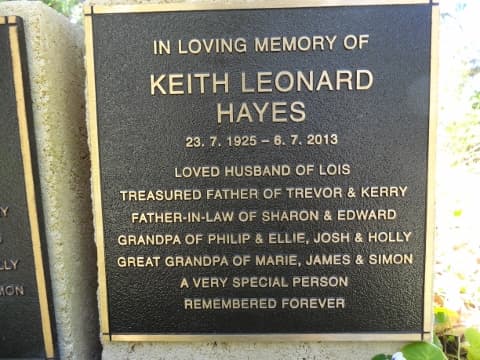 Keith Leonard HAYES gravestone