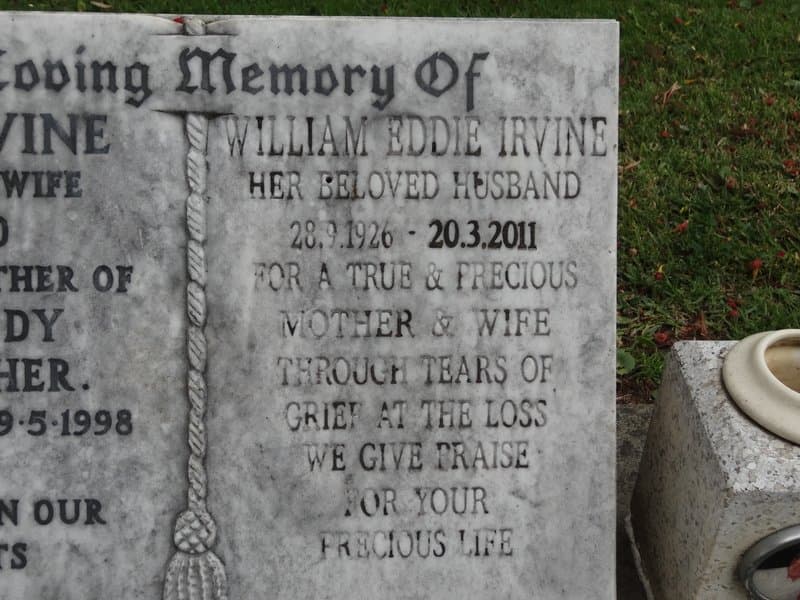 William Edward IRVINE gravestone photograph 2