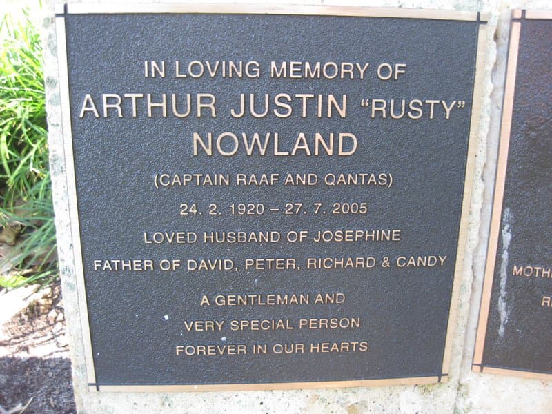 Arthur Justin NOWLAND gravestone