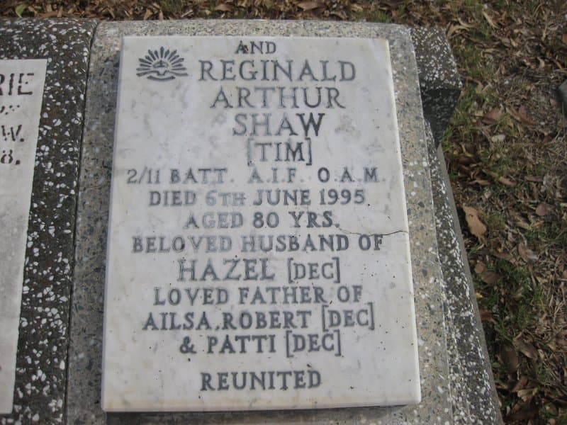 Reginald Arthur ("Tim") SHAW gravestone