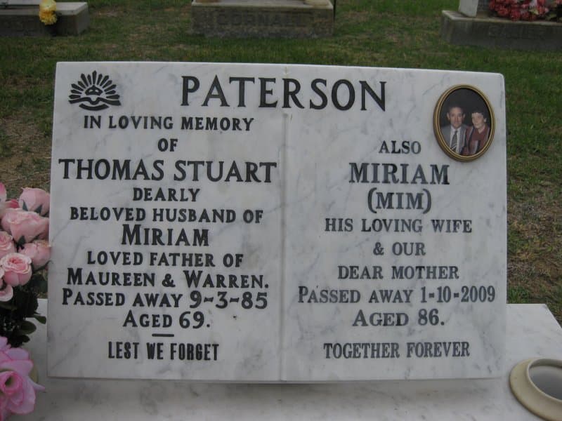 Thomas Stuart PATERSON gravestone photograph 2