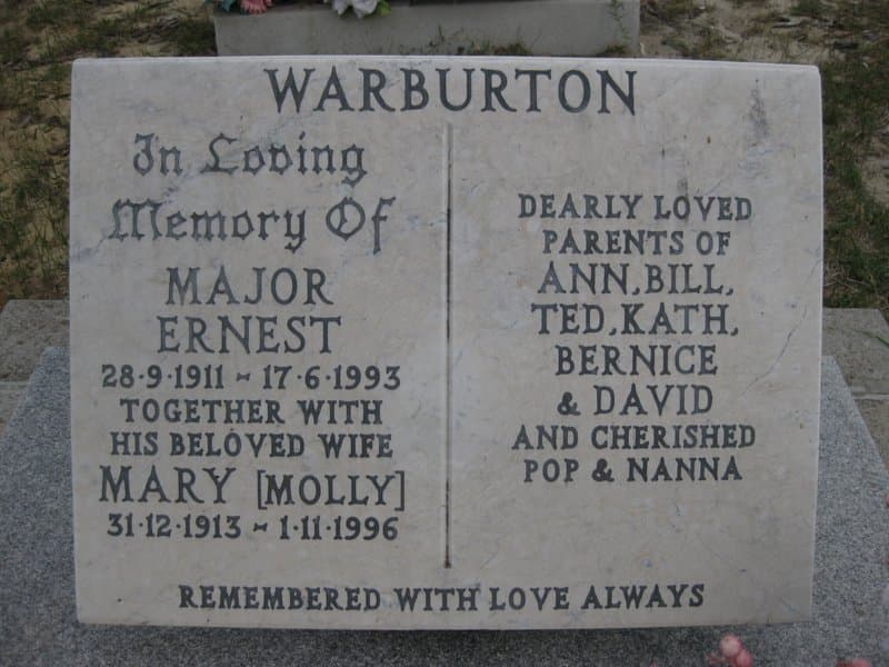 Major Ernest WARBURTON gravestone photograph 2